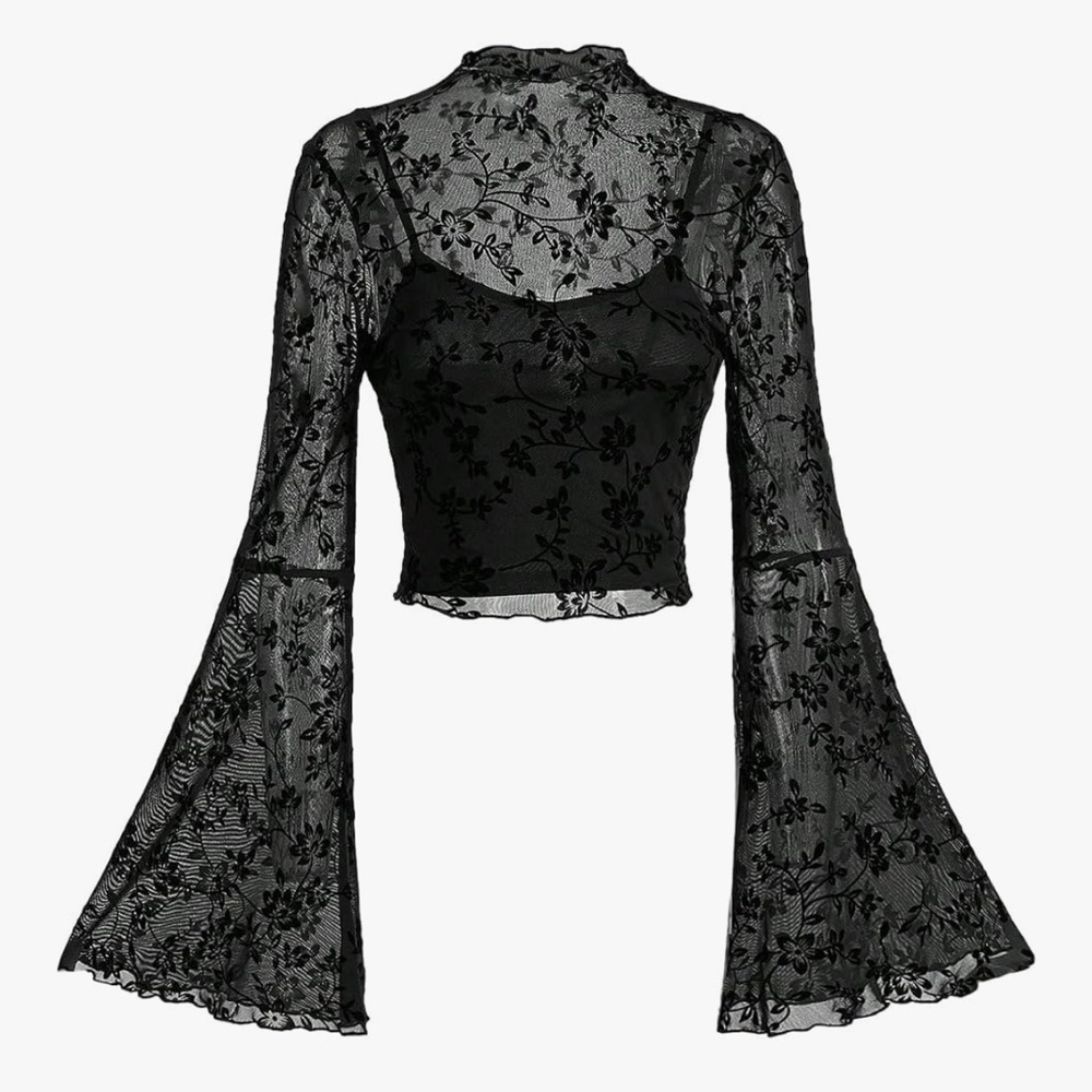 Black Lace Bell Sleeve Top